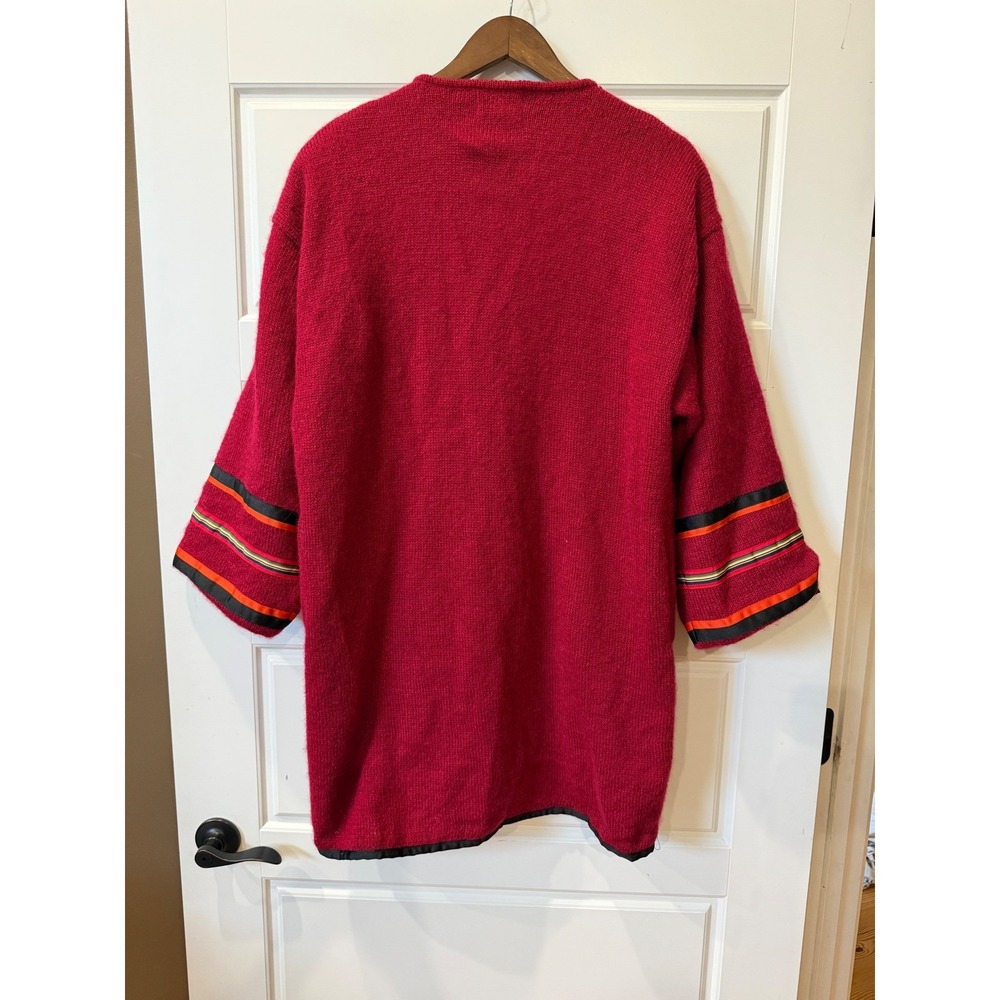 Vintage 90s TLC‎ by Lambert Red Mohair Tapestry Cardigan Medium Boho Art To Wear - Picture 10 of 13